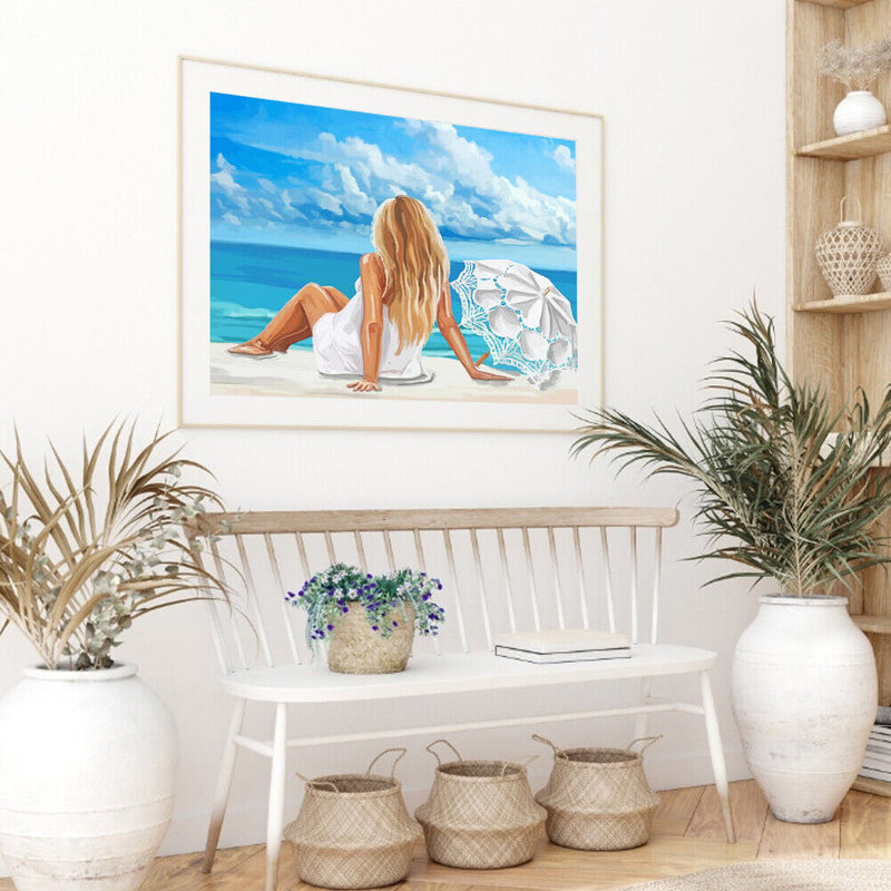 Beach Girl Back Oil Paint By Number Kit DIY Acrylic Painting on Canvas Framel