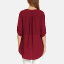 Fashion Women V-neck Tops Casual 3/4 Sleeve Pure Color Loose Irregular T-shirt