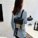 Colorful Straw Backpack Women Woven Leather Splicing Student Travel School Bag