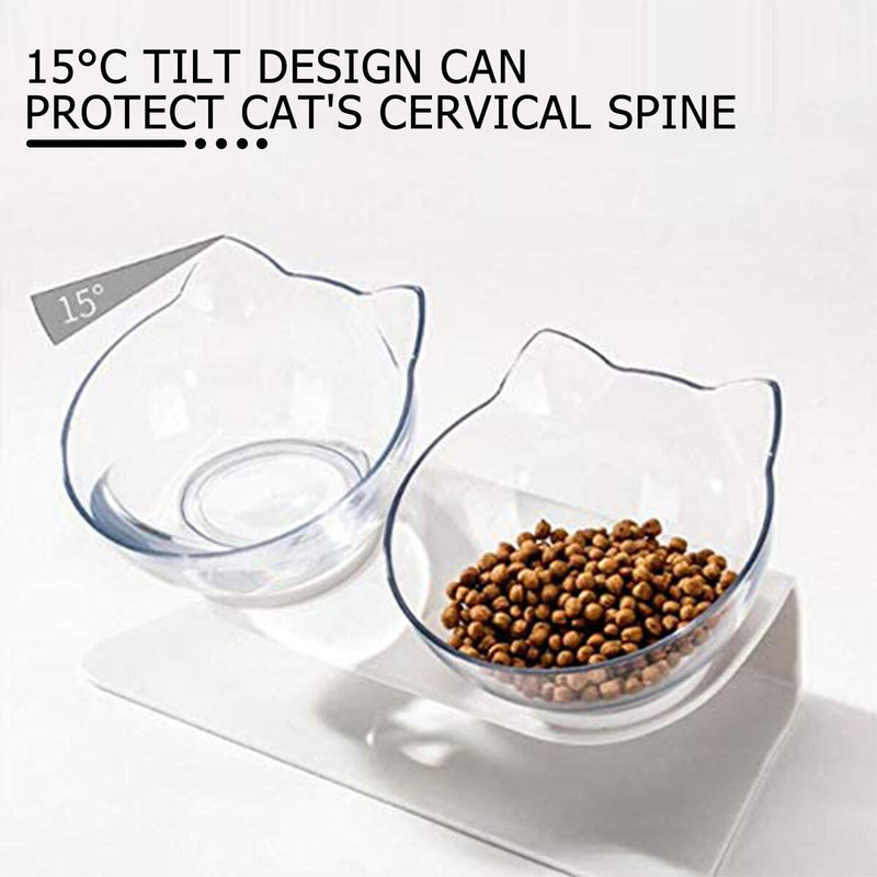 Double Cat Bowls, Raised Pet Tilted Stand Food Water Feeder Bowls for Kitten Cat