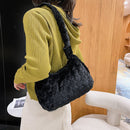 Women Plush Fur Flower Pattern Shoulder Bag Winter Small Armpit Bag (E)