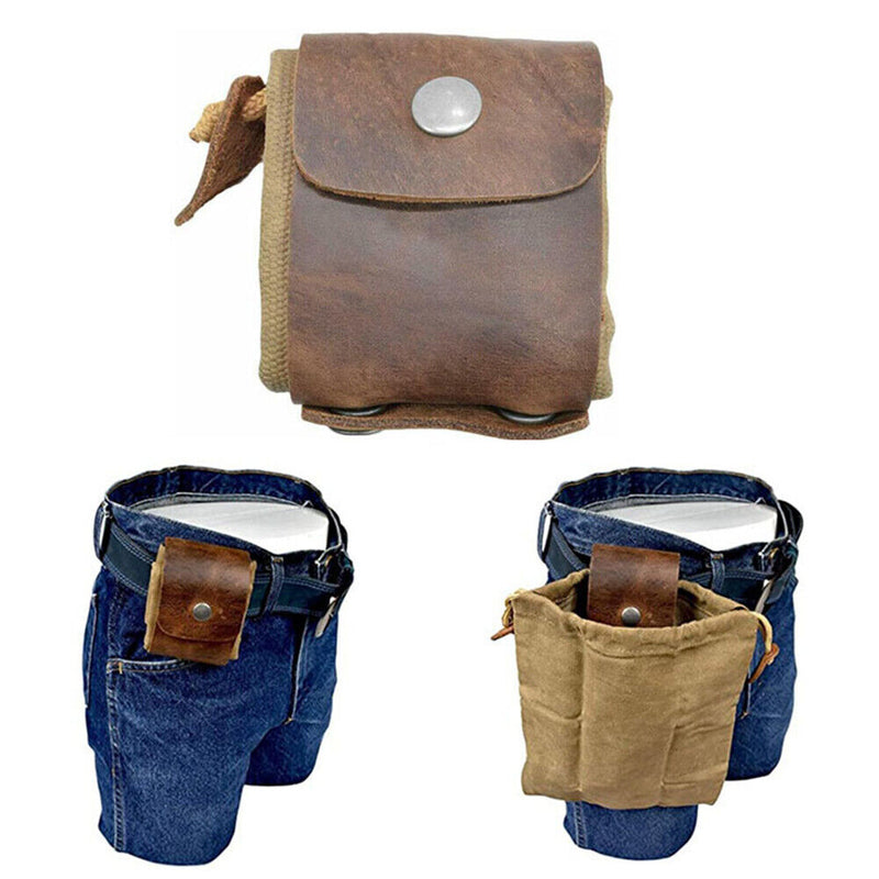 Outdoor Leather Canvas Bushcraft Bag Camp Foraging Pouch with Belt (Khaki) Newly
