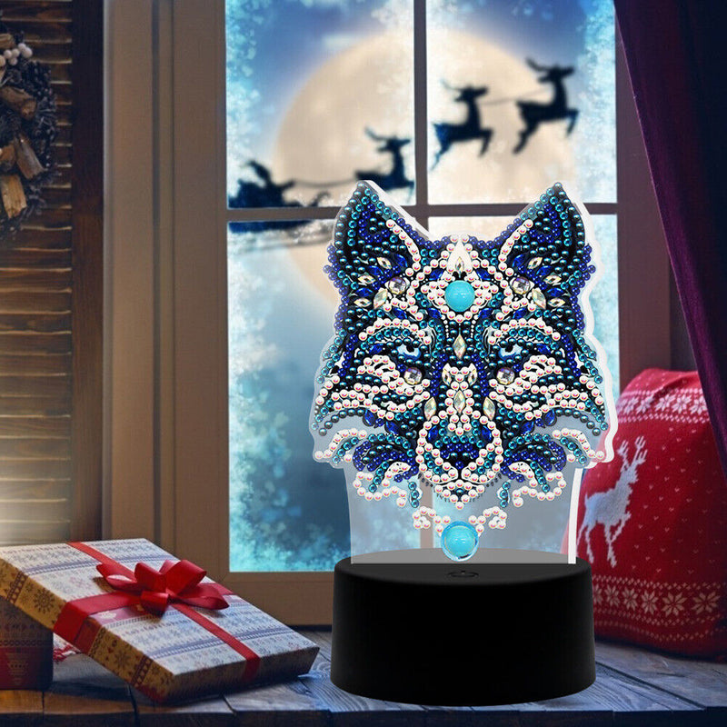 DIY Wolf Diamond Painting LED Light Embroidery Night Lamp Home Desk Decor Newly