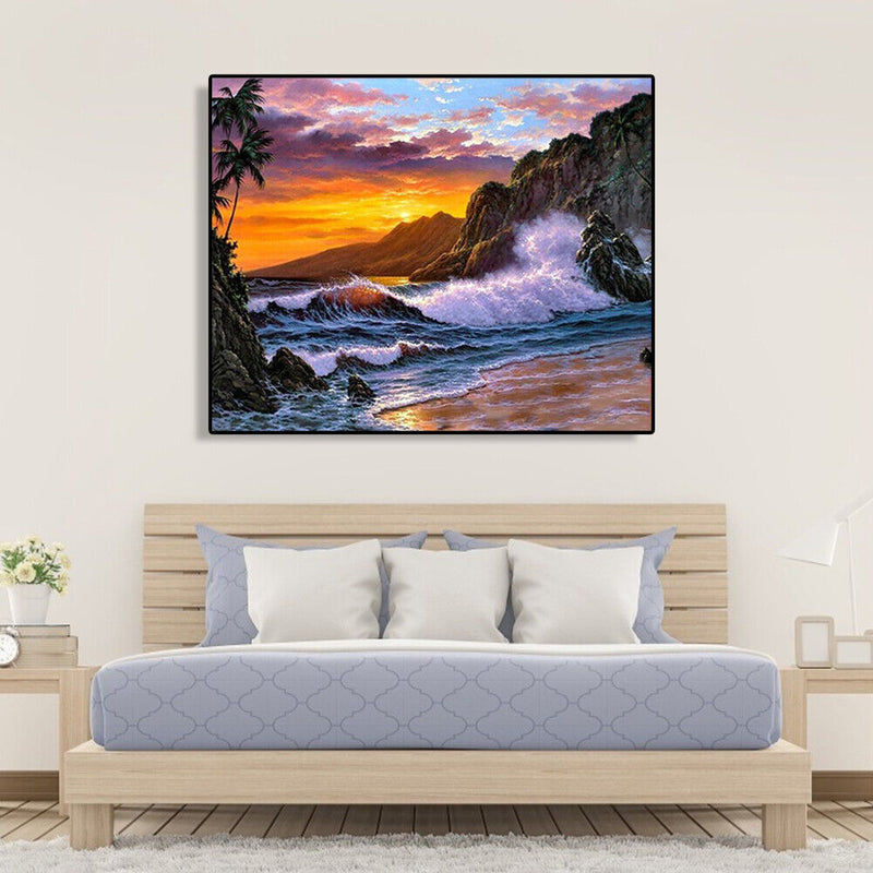 Painting By Numbers DIY Seaside Sunset Canvas Oil Art Picture for Home Decor Kit