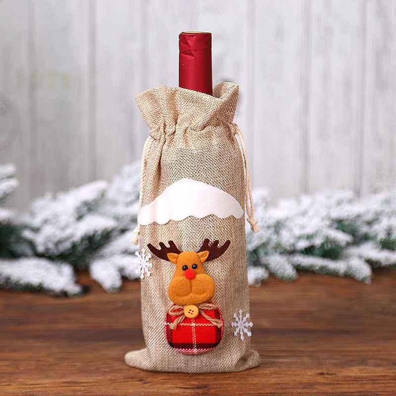 Cartoon Red Wine Bottle Cover Santa Claus Snowman Elk Wine Bags Christmas Decor