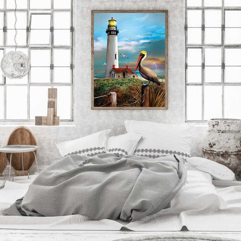 Handpainted DIY Bird and Lighthouse Oil Paint by Numbers Pictures Craft Kit