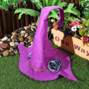 Halloween Party Felt Witch Hat - Foldable Handmade Witch Hat with Flowers Prop