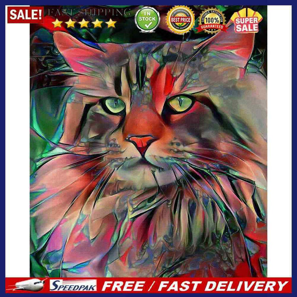 Hand Painted on Canvas DIY Red Cat Oil Paint By Numbers Drawing Kit Ornaments