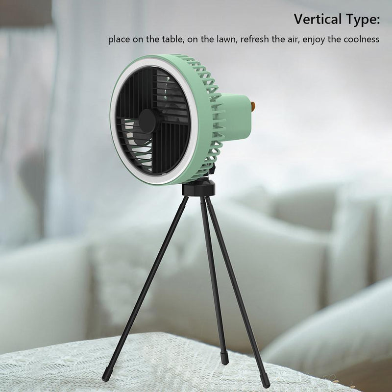 Multifunctional Mini Fan with LED Light Desktop Ceiling Fan (Green Tripod)