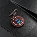 12-24V Quick Charge QC 3.0 Dual USB Car Charger Socket with Wires (Red)
