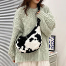 Female Fluffy Fashion Cow Pattern Shoulder Bag Autumn Winter Phone Bag Handbag