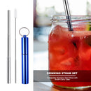 3pcs Portable Steel Telescopic Reusable Drinking Straw with Brush (Blue) Newly