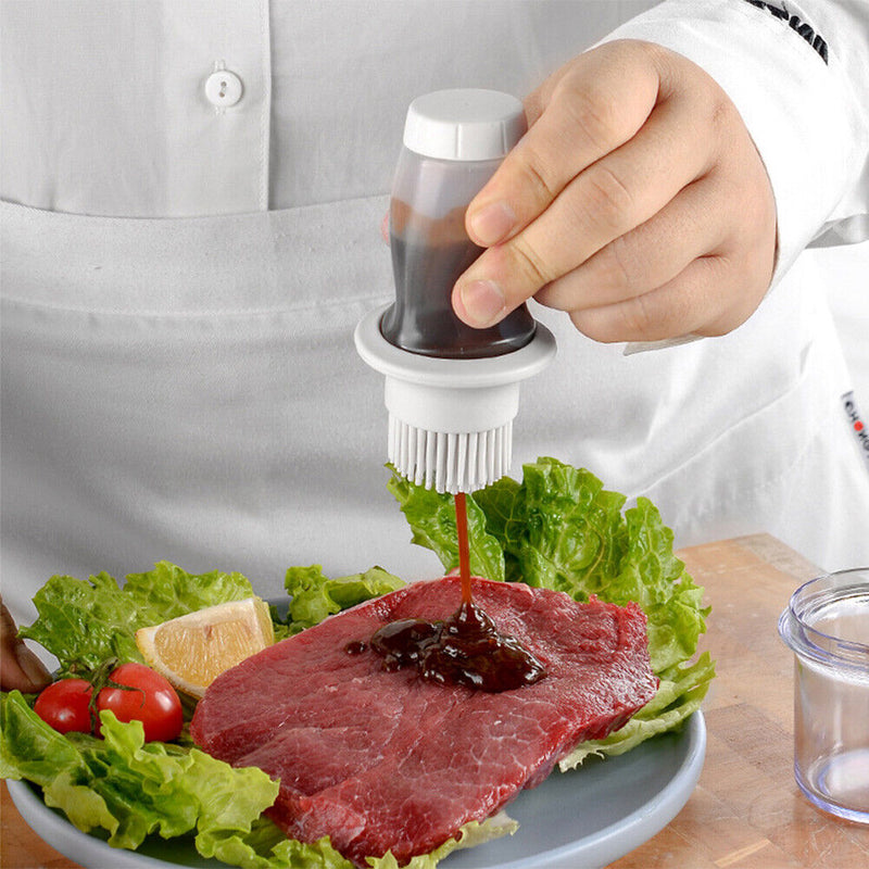 Portable Press Silicone Oil Bottle Brush Storage Cover Kitchen Tool (Grey)