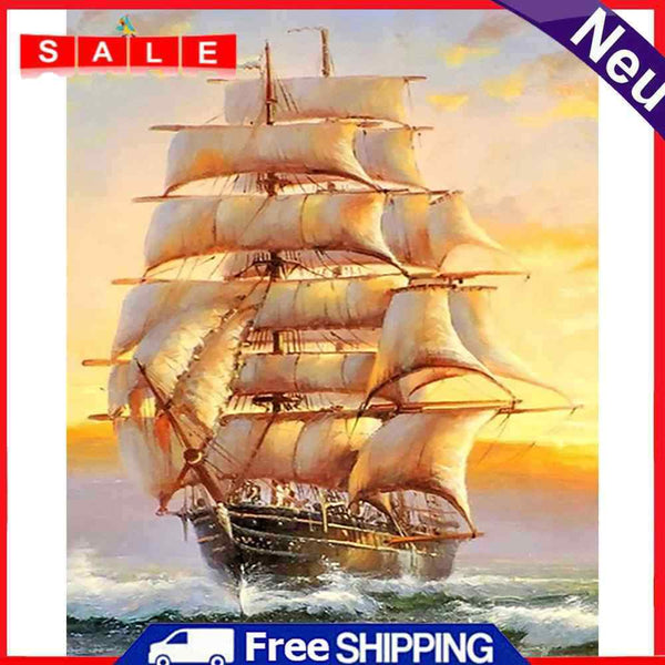 Canvas Painted Oil Paint By Numbers Sailing Boat Wall Art Modern Bedroom Decor