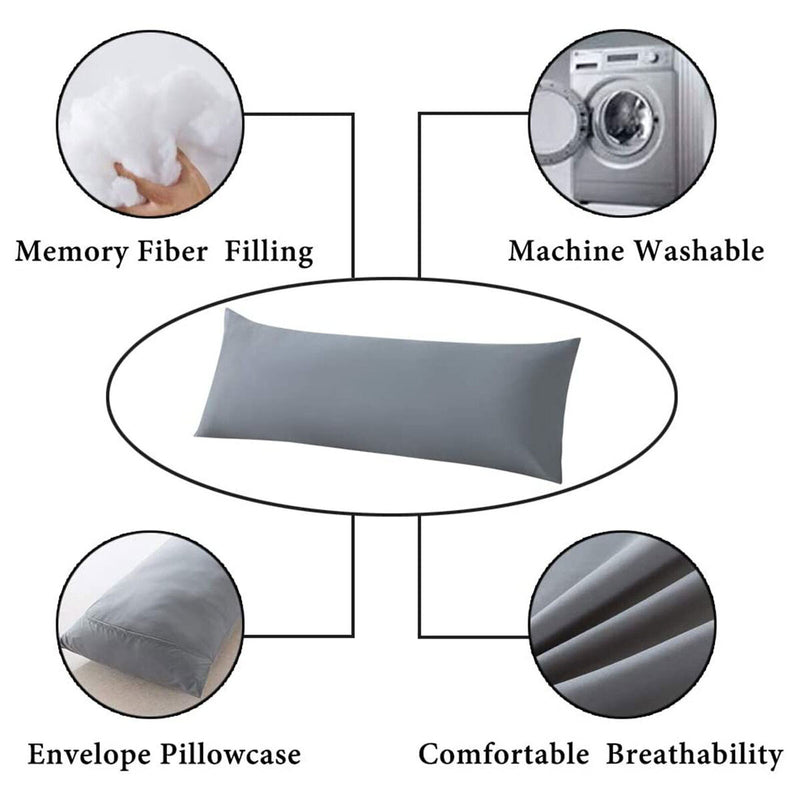 Full Body Pillowcase Sleeper Breathable Long Bed Throw Pillow Cover (Grey) Newly