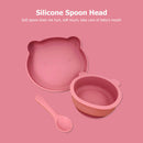 Food-grade Silicone Feeding Plate Bowl Spoon Non-Slip Tableware (Red) Newly