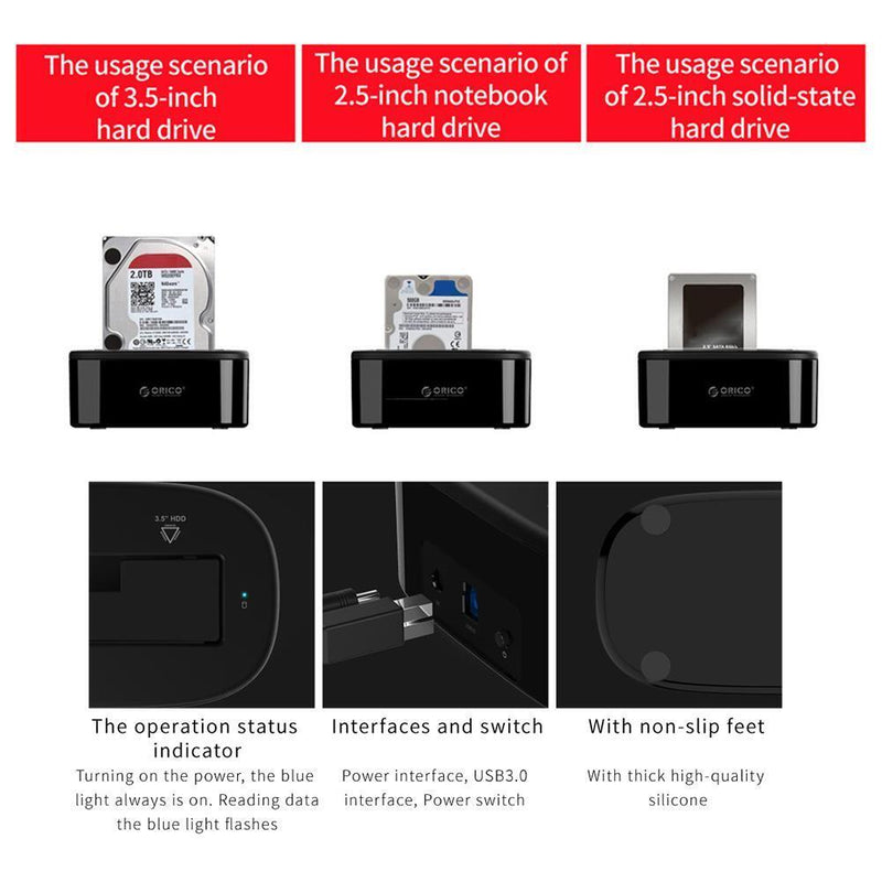 ORICO 6218US3 2.5in 3.5in USB 3.0 SATA Hard Drive Dock SSD Docking Station