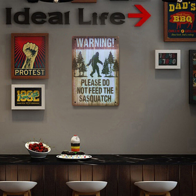Sasquatch Warning Metal Plate Tin Sign for Bar Pub Club Cafe Wall Art Decor