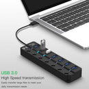 Powered USB 3.0 Hub Splitter with Individual Switches for Computer (7 Port)