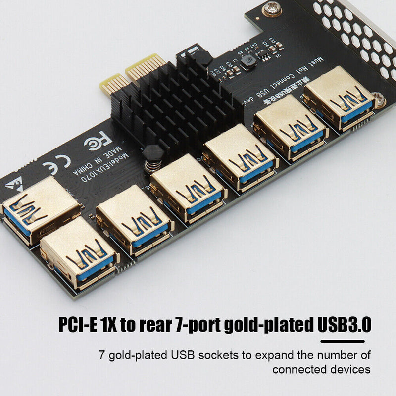 PCI-E 1x 1 to 7 Riser Card Adapter Multiplier PCI-Express USB 3.0 Converter
