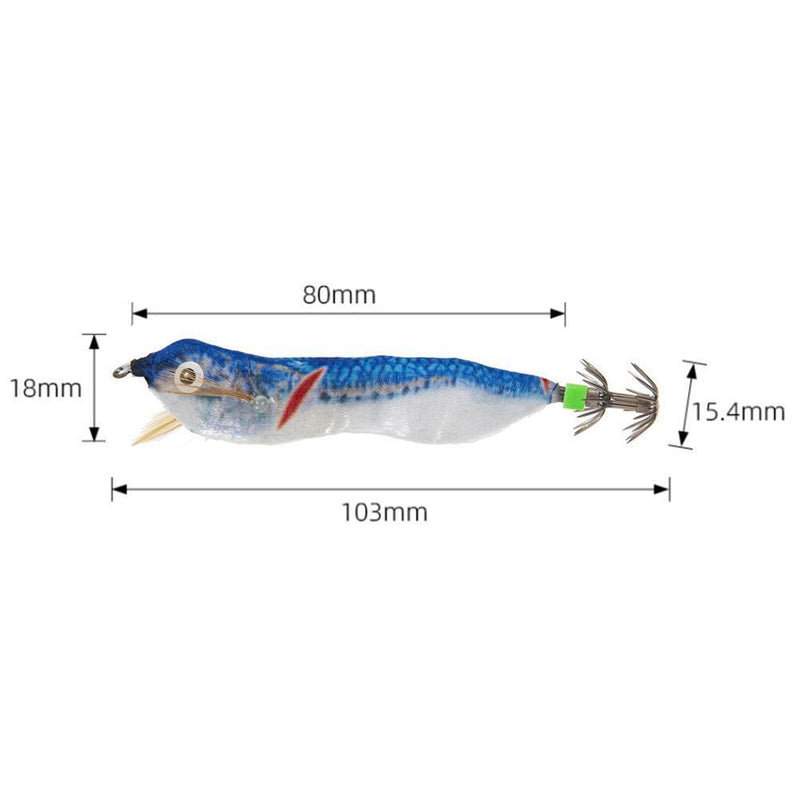 103mm LED Luminous Wood Shrimp Bait Squid Jigs Hook Fishing Lures (Blue)