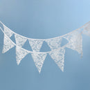 12 Flags 3.2m Beautiful White Hand Tied Flower Cotton Fabric Garland W