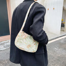 Retro Women Floral Letters Printed Underarm Bag Casual Small Purse Shoulder Bags