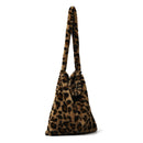Retro Plush Messenger Bag Big Capacity Women Shoulder Tote (L Leopard)
