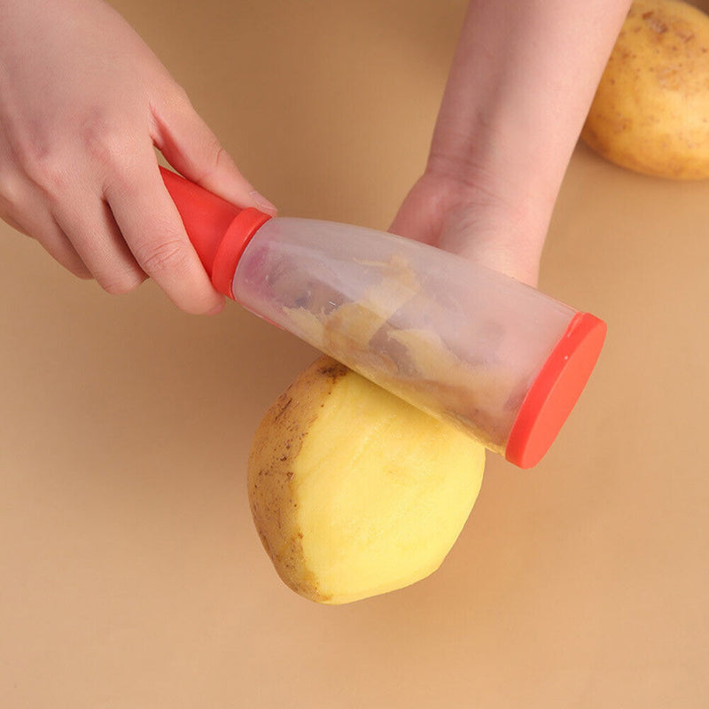 Multifunctional Fruit Peeler with Rubbish Bin Vegetable Skin Cutter (Red)