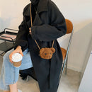 Plush Shoulder Crossbody Bag Women Kids Cute Bear Shaped Mini Purse (White)