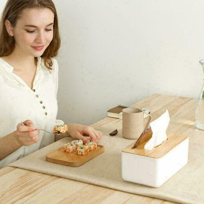 Tissue Box Dispenser Paper Storage Holder Napkin Case Wooden Organizer D6P6