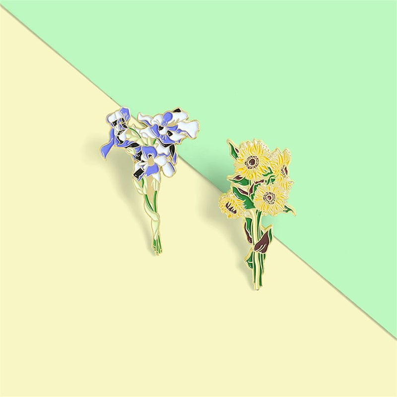 Elegant Vase Design Brooch Sunflower Pin Enamel Badge Costume Jewelry