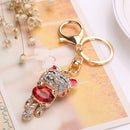Lucky Smile Cat Crystal Rhinestone Purse Bag Car Keychains (Red)