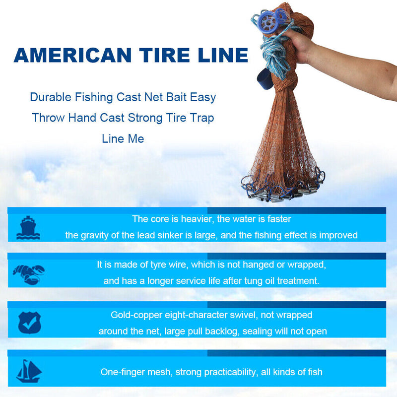 Hand Cast Throw Fishing Net Crab Fish Trap Shrimp Cage Automatic Fishing Tool