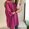 Summer Half Sleeve Long T-shirt Candy Color Loose Women Tops (Rose Red L)