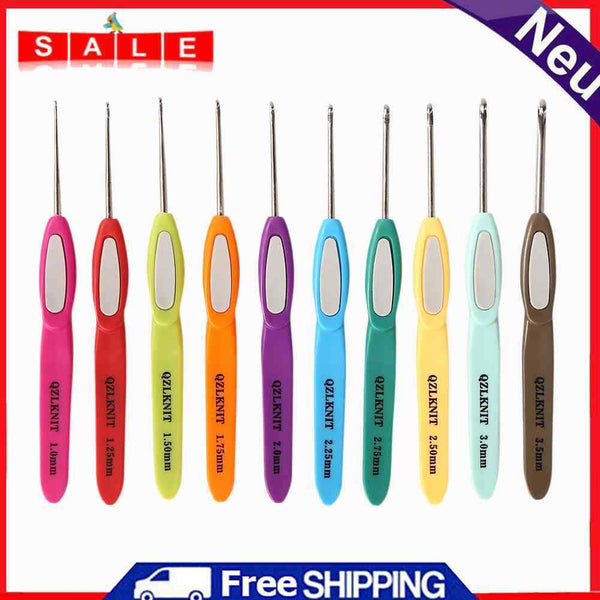 10pcs Plastic Handle Aluminum Crochet Hooks Yarn Knitting Needle Set for Sweater