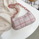 Women Casual Grid Print Acrylic Chain Underarm Bag Fashion Small Handbags Purse