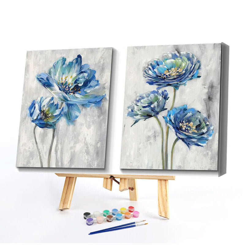 DIY Hand Painted 2 Panel Paint By Numbers Oil Canvas Pictures Flowers Kit C