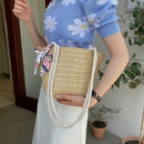 Summer Straw Woven Silk Scarf Messenger Bag Casual Women Vacation Large Handbags