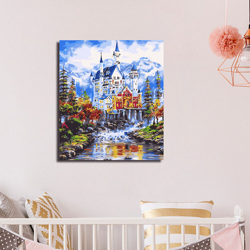 Hand Painted DIY Painting By Numbers Kits Castle Canvas Mural Home Wall Arts