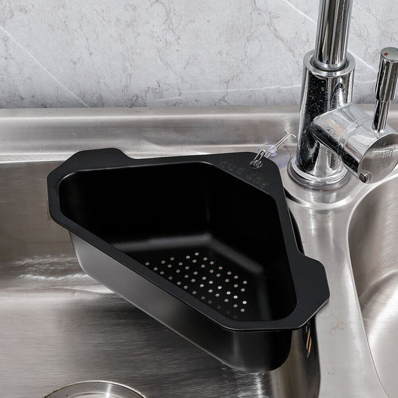 Steel Triangular Sink Strainer Kitchen Fruit Vegetable Drain Rack (Black)