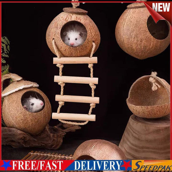Bird Nest Squirrel Feeder Warm House with Hanging Ladder Parakeet Coconut Shell