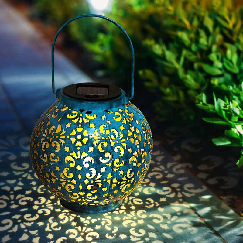Creative Solar LED Iron Art Hollow Lantern Light Outdoor Decor Lighting Lamp