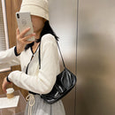 Women Pleated Handbags PU Solid Color Zipper Shoulder Underarm Bag Clutch Purse