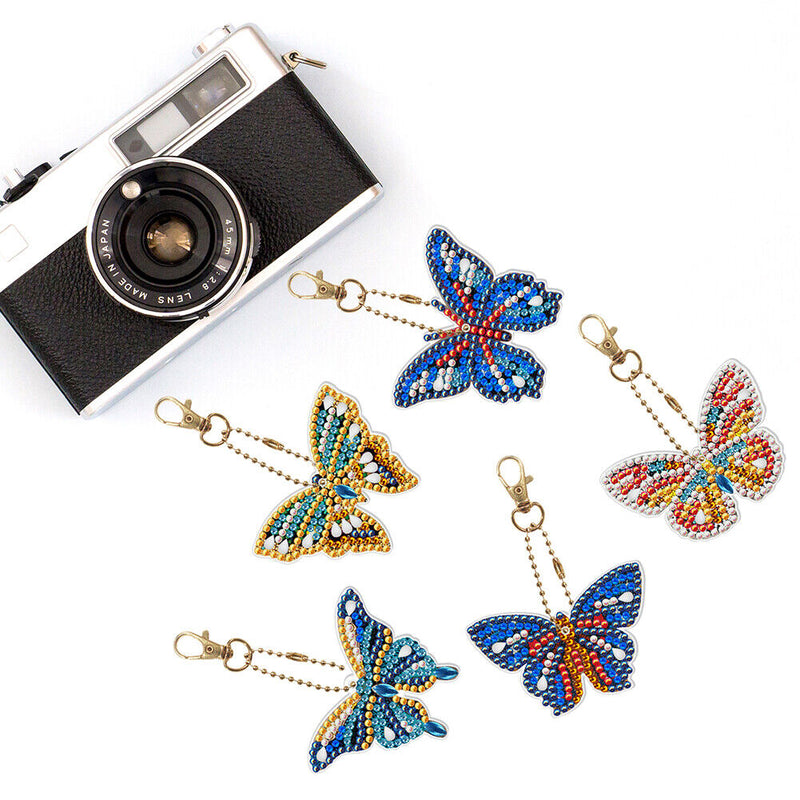 5pcs DIY Acrylic Full Special Drill Diamond Butterfly Keychain Kit (YSK081)