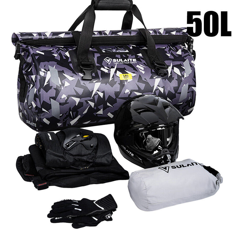 SULAITE Waterproof 50L Motorcycle Tail Saddle Bag 600D Nylon Rear Seat Backpack