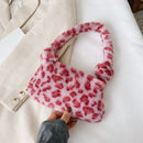 Women Plush Money Purse Retro Animal Pattern Underarm Handbag Plush Shoulder Bag
