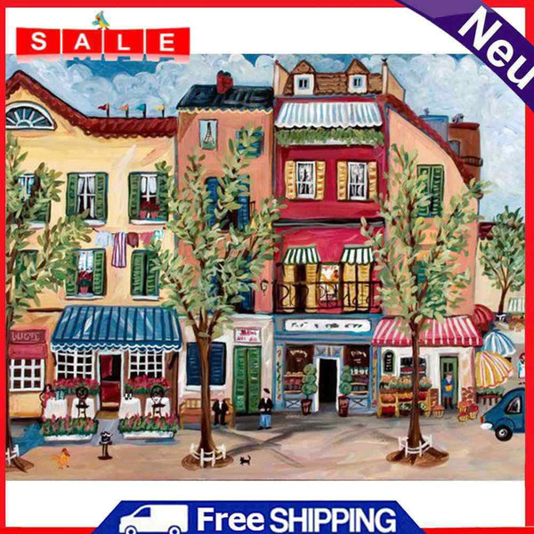 Oil Paint By Numbers Center Street House Frameless Picture Craft Kit for Home