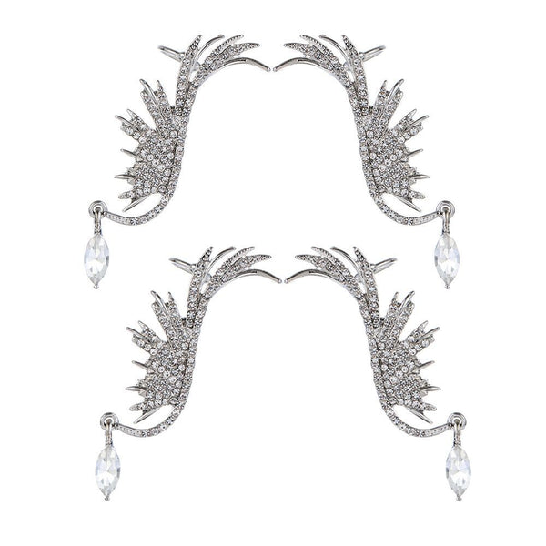 Elegant Drop Zircon Dangle Ear Clip Ear Stud Angel Wings Earrings Rhinestone