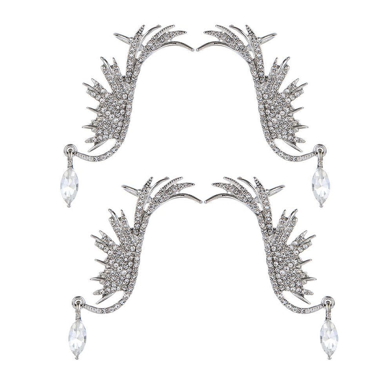 Elegant Drop Zircon Dangle Ear Clip Ear Stud Angel Wings Earrings Rhinestone